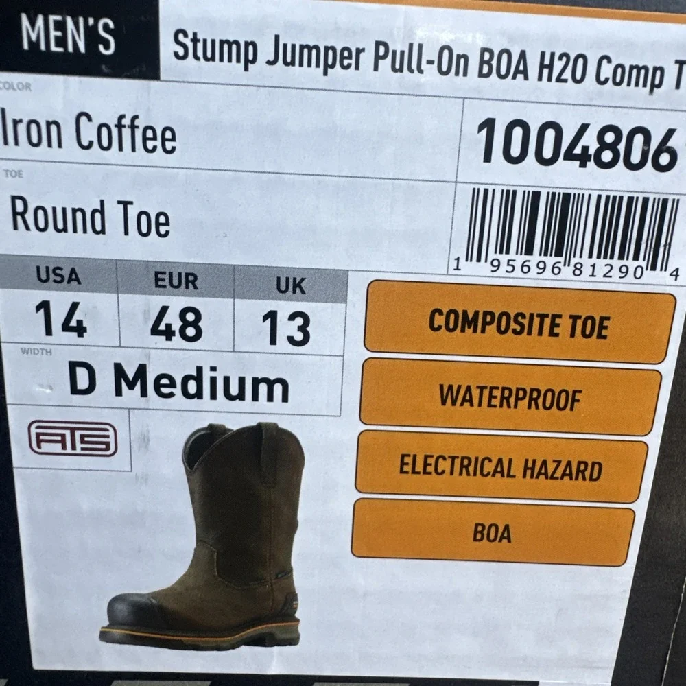 ARIAT Stump Jumper Pull On BOA‎ H20 Comp Toe Men's Size 14 Iron Coffee